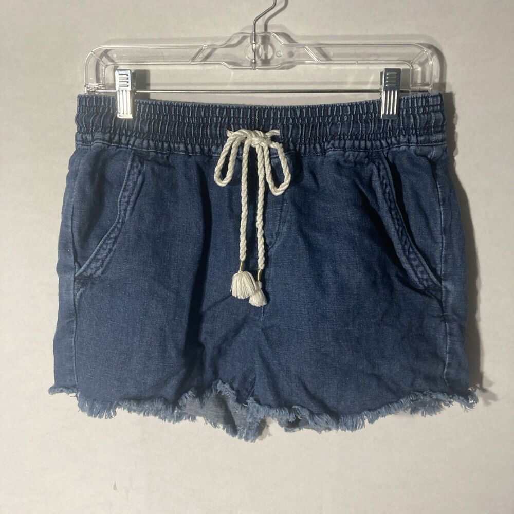 ANN TAYLOR LOFT blue elastic waist drawstring pockets cut off denim shorts S